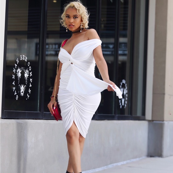 White Ruche Dress - Picture 2 of 6